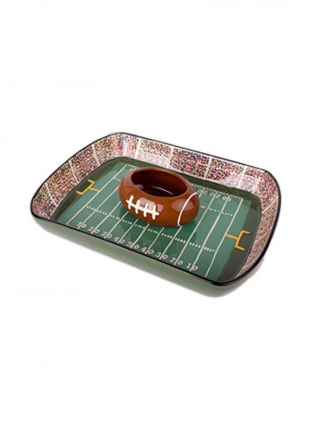 Football Stadium Chip And Dip Sports Serving Set Green/White/Brown 2x9x6inch