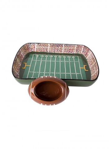 Football Stadium Chip And Dip Sports Serving Set Green/White/Brown 2x9x6inch