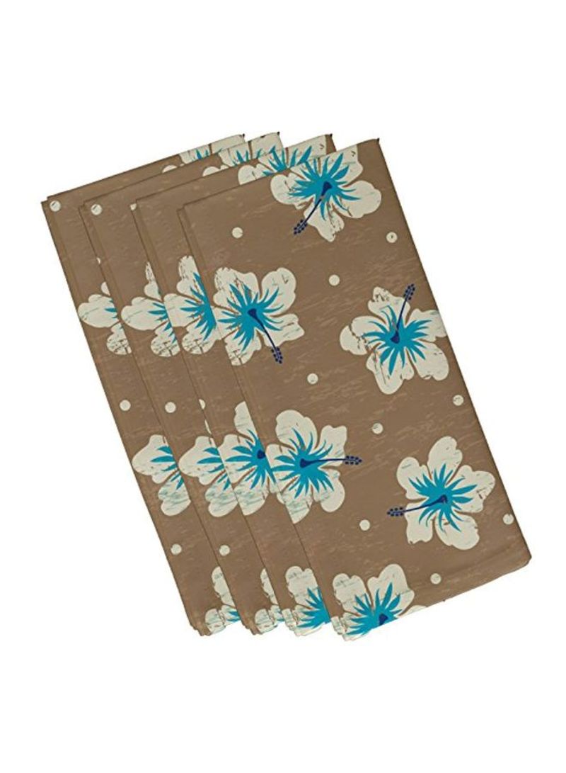4-Piece Floral Printed Napkin Set Beige/Taupe/White 19inch