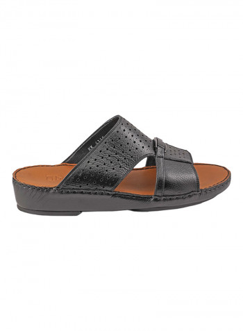 Perforated Metal Detail Arabic Sandals Black