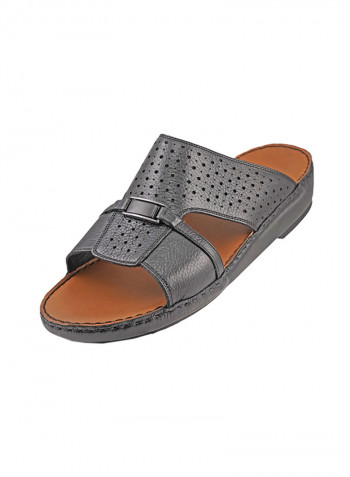 Perforated Metal Detail Arabic Sandals Black