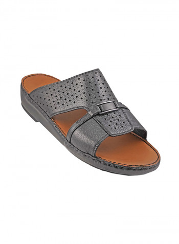 Perforated Metal Detail Arabic Sandals Black