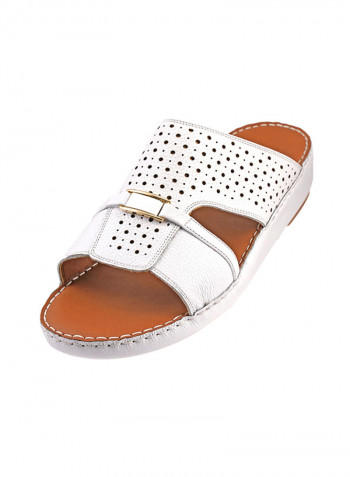 Perforated Metal Detail Arabic Sandals White