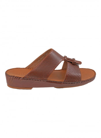 Perforated Metal Detail Arabic Sandals Brown