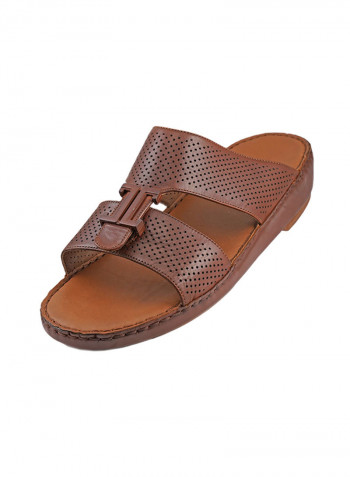 Perforated Metal Detail Arabic Sandals Brown