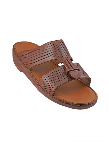 Perforated Metal Detail Arabic Sandals Brown