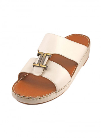 Solid Metal Detail Arabic Sandals Beige