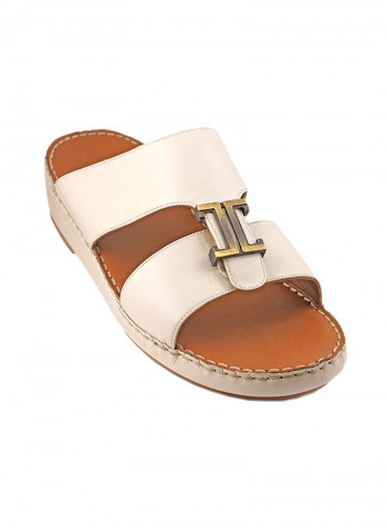 Solid Metal Detail Arabic Sandals Beige