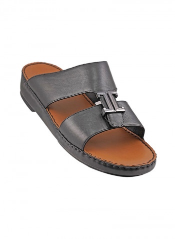 Solid Metal Detail Arabic Sandals Black