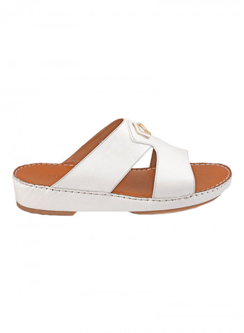 Solid Metal Detail Arabic Sandals White