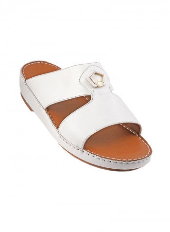 Solid Metal Detail Arabic Sandals White