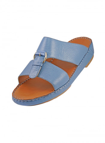 Textured Buckle Detail Arabic Sandals Blue