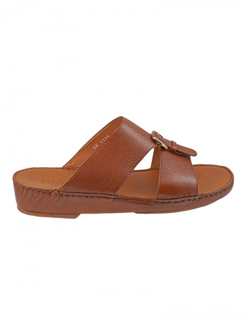 Textured Buckle Detail Arabic Sandals Brown