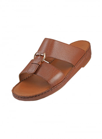 Textured Buckle Detail Arabic Sandals Brown