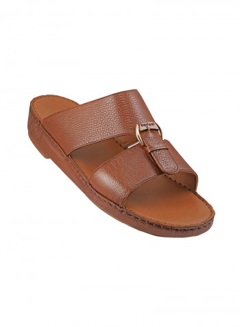Textured Buckle Detail Arabic Sandals Brown