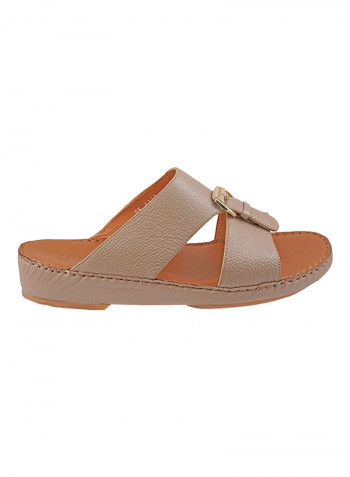 Textured Buckle Detail Arabic Sandals Stone