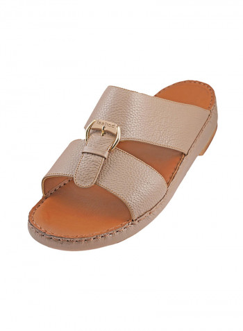 Textured Buckle Detail Arabic Sandals Stone