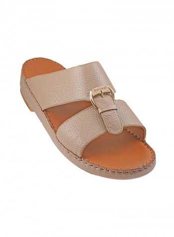 Textured Buckle Detail Arabic Sandals Stone