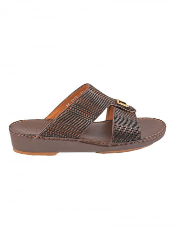 Textured Metal Detail Arabic Sandals Brown
