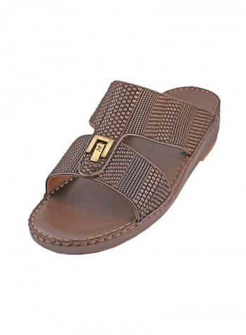 Textured Metal Detail Arabic Sandals Brown