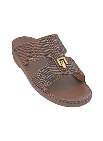 Textured Metal Detail Arabic Sandals Brown