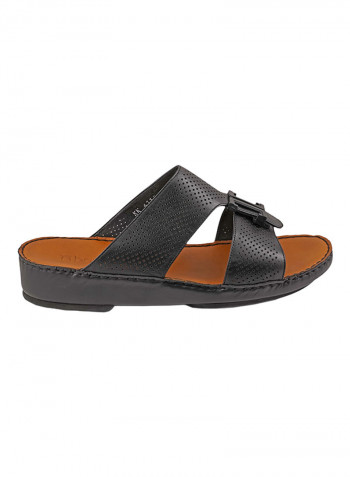 Perforated Metal Detail Arabic Sandals Black