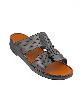 Perforated Metal Detail Arabic Sandals Black