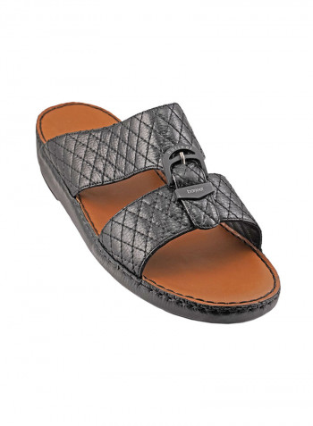 Textured Buckle Detail Arabic Sandals Black