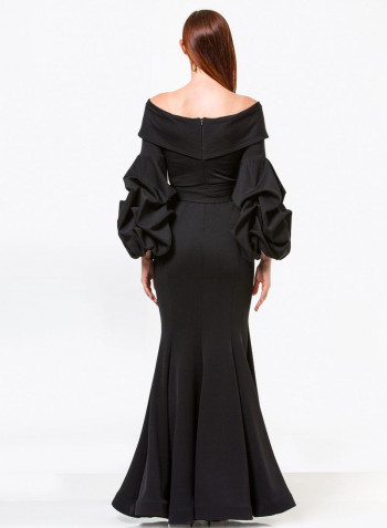 Fishtail Hem Bardot Maxi Dress Black