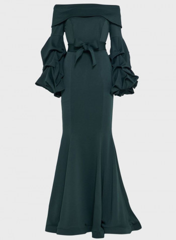 Fishtail Hem Bardot Maxi Dress Green