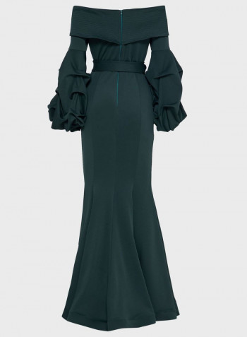 Fishtail Hem Bardot Maxi Dress Green