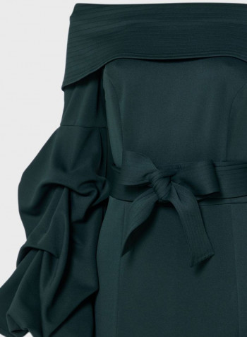 Fishtail Hem Bardot Maxi Dress Green