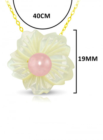 18 Karat Solid Yellow Gold 19 mm Flower Shape Mother Of Pearl With 6-7 mm Pearl Pendant Necklace