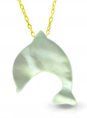 18 Karat Gold Dolphin Shape Mother Of Pearl Pendant Necklace