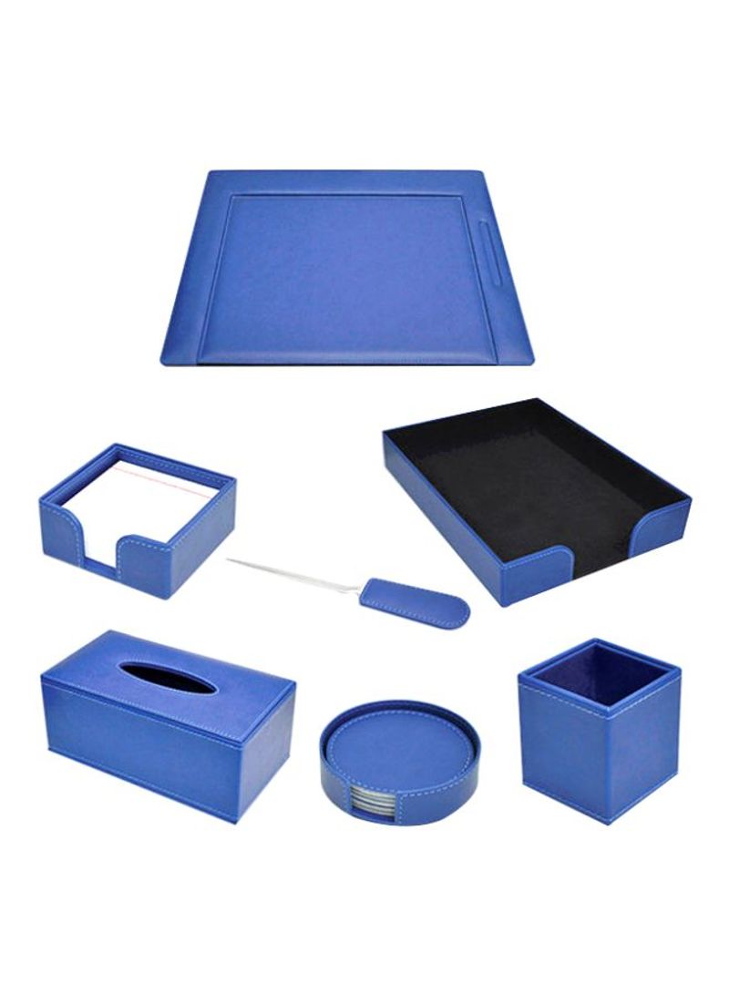 7-Piece Executive Desk Set Blue/Black/White