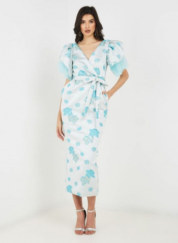 Embroidered Design Short Sleeves Dress Tiffany