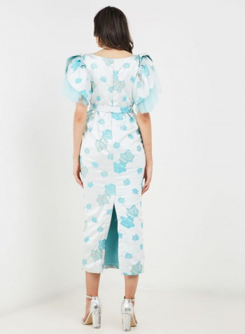 Embroidered Design Short Sleeves Dress Tiffany