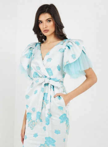 Embroidered Design Short Sleeves Dress Tiffany