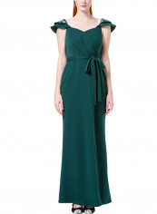 Asymmetrical Neck Solid Design Dress Bottle Green