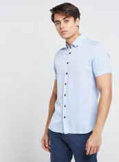 Half Sleeve Casual Linen Blend Semi Formal Shirt Blue