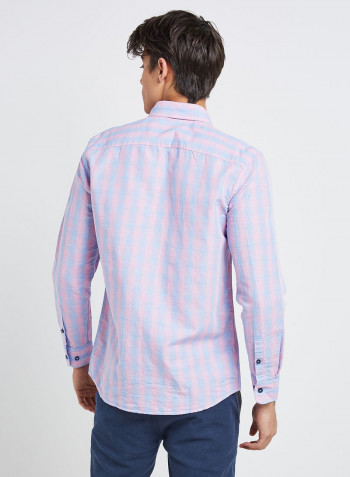 Full Sleeve Linen Blend Semi Formal Shirt Blue/Pink