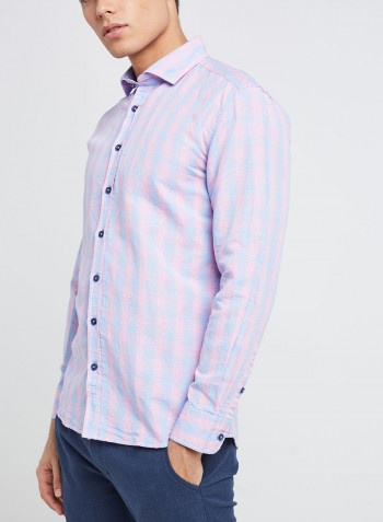 Full Sleeve Linen Blend Semi Formal Shirt Blue/Pink