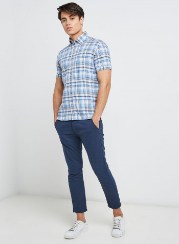 Half Sleeve Linen Blend Semi Formal Shirt Blue
