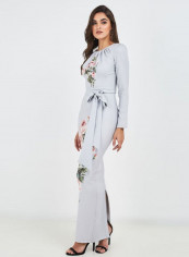 Floral Printed Long Sleeves Dress Grey/Green/Pink