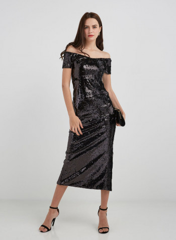 Sequin Detailed Dress Black