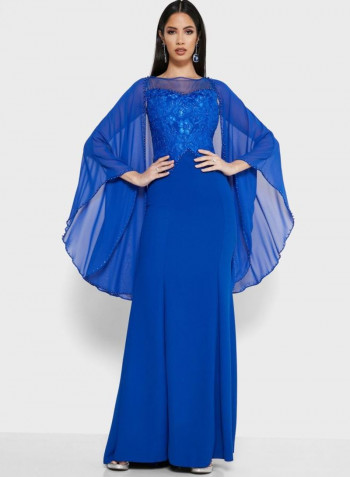 Embroidered Maxi Dress Blue