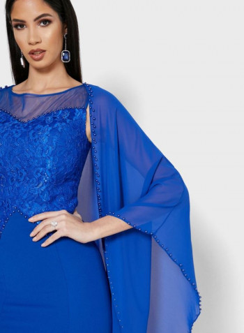 Embroidered Maxi Dress Blue