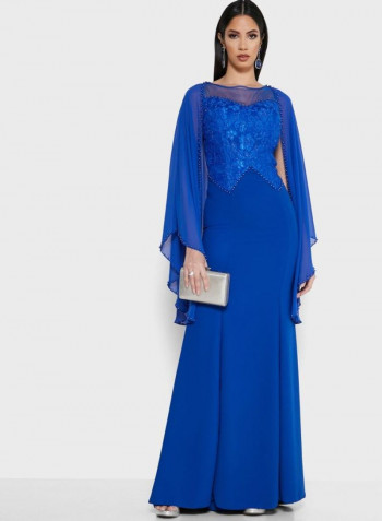 Embroidered Maxi Dress Blue