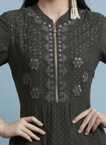 Mirror Work Polka Dots Long Dress Grey