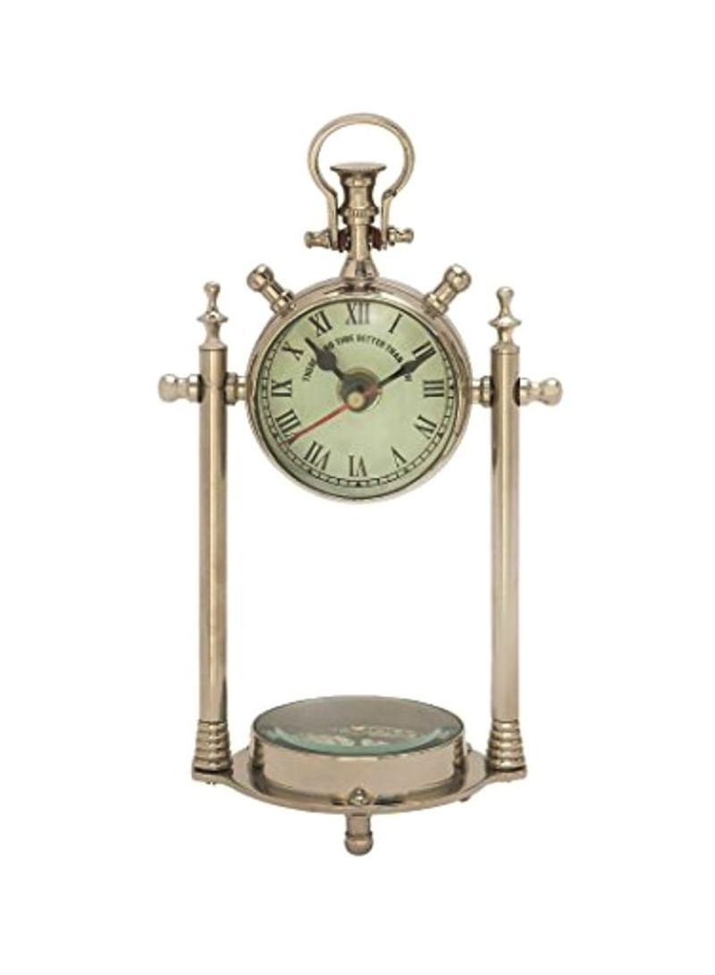 Aluminium Table Clock With Compass Gold/Clear 6x4x11inch